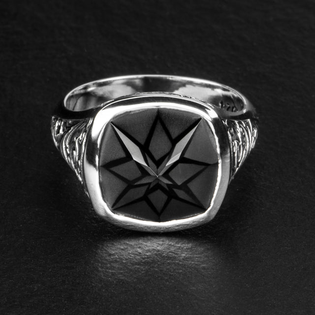 Geometric Signet Ring - BLACK LOTUS