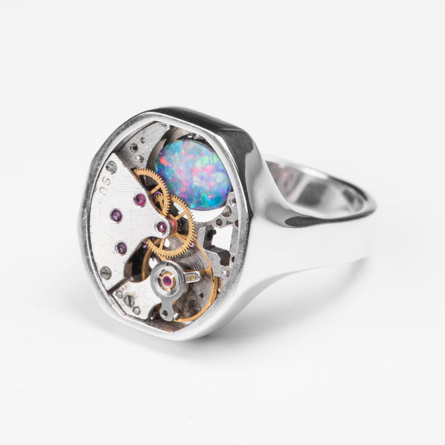 round vintage ring with australian opal