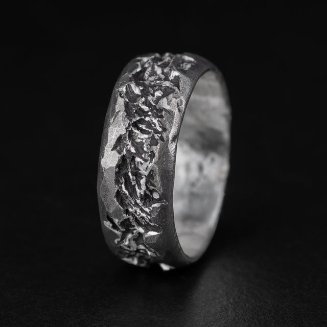 carved band silver ring