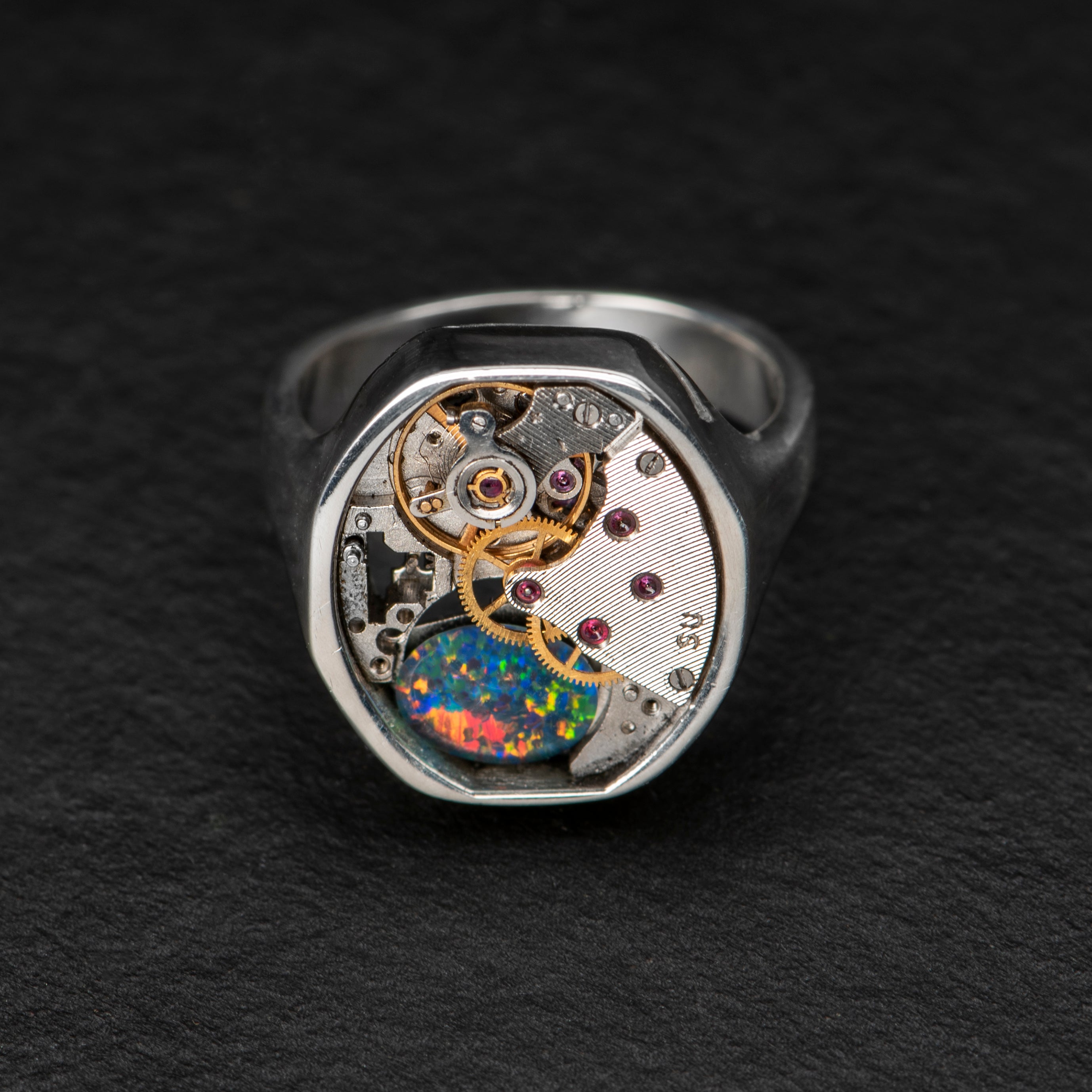 round vintage ring with australian opal