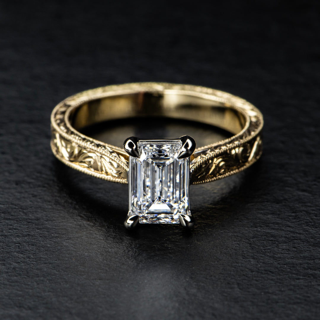 Hand-Engraved 1.5ct Diamond Ring - GRACE - AHW Studio
