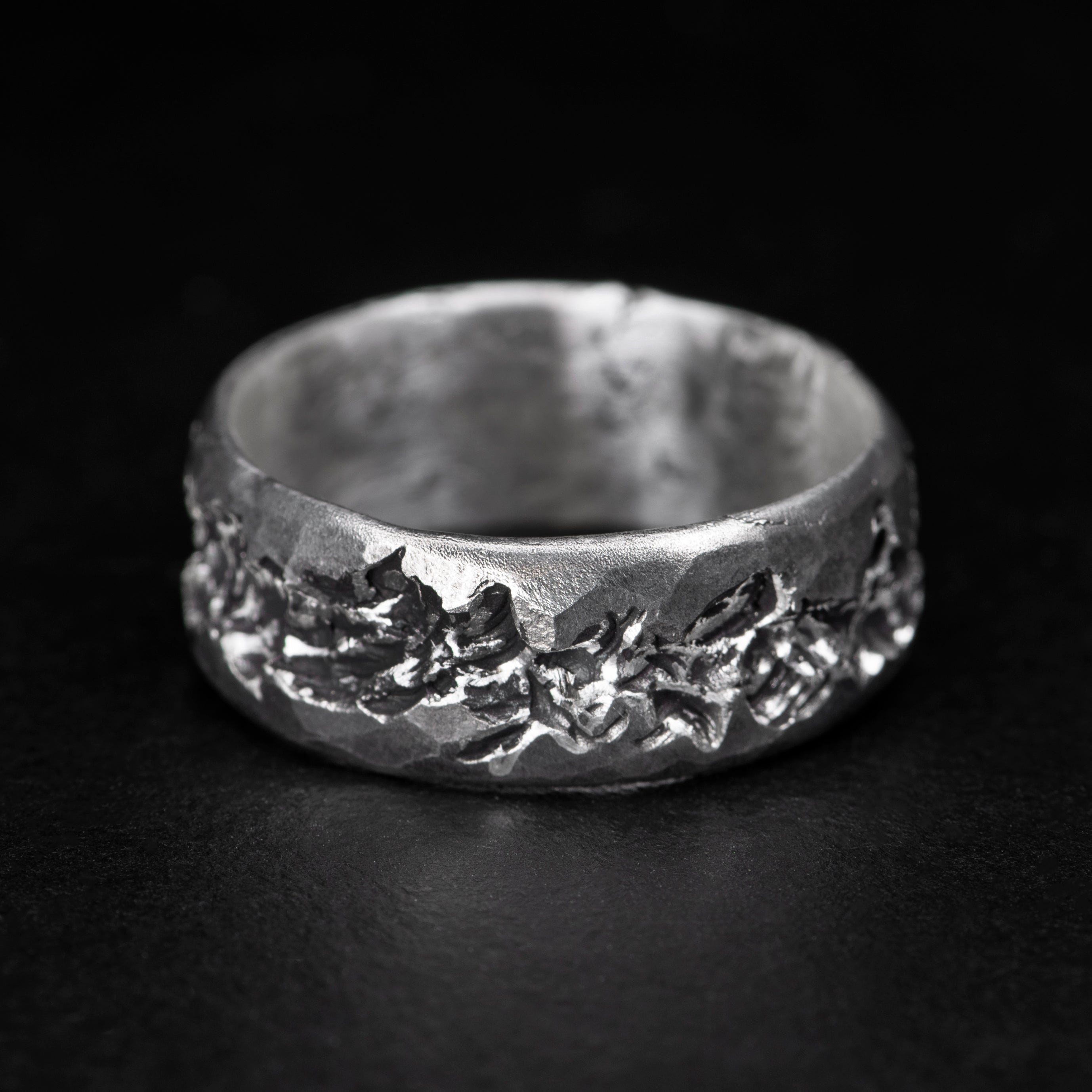 carved band silver ring